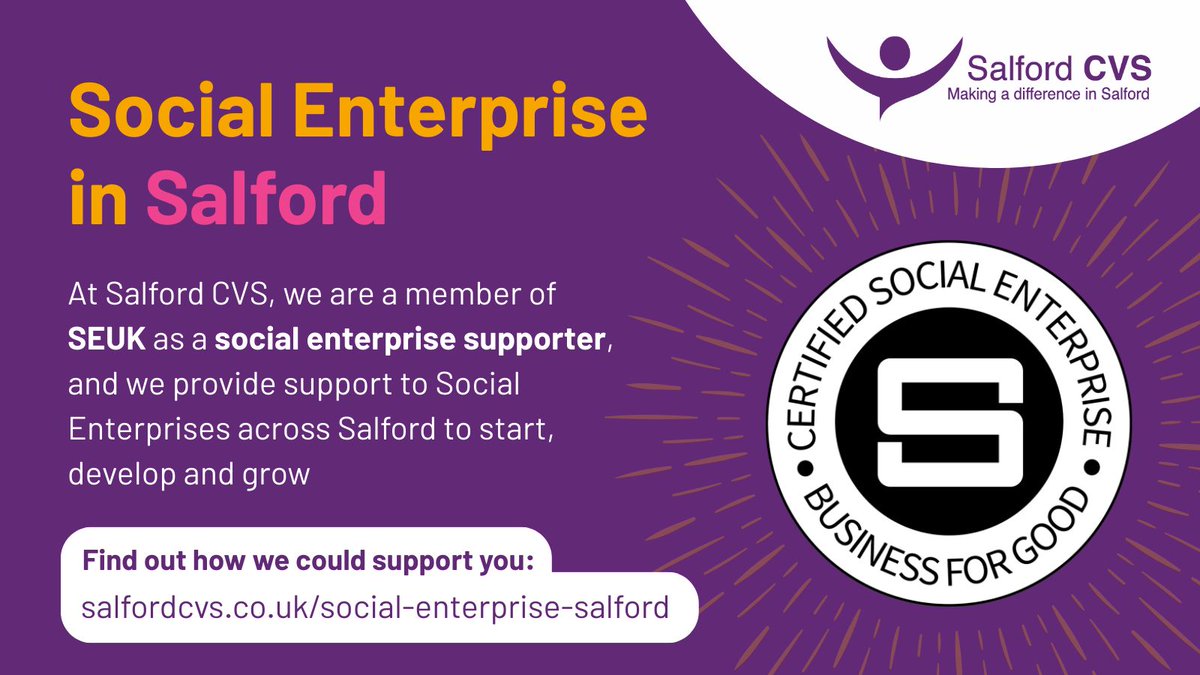 SalfordCVS's tweet image. At Salford CVS, we are a member of SEUK as a social enterprise supporter, and we provide support to Social Enterprises across Salford to start, develop and grow.

Find out how we could support you: buff.ly/FTMLbLY 

#salfordcvs #socialenterprise