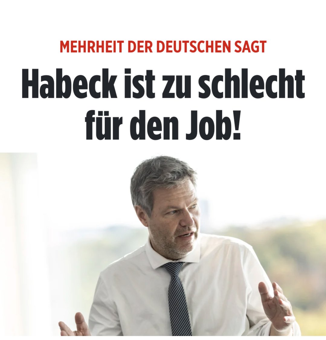 Hallo @Bild 👋

Wann kommen eigentlich gleichlautende Überschriften und Berichte zu Katherina Reiche, Friedrich Merz und Jens Spahn?
Die schneiden in Umfragen schließlich erheblich schlechter ab, als Robert Habeck zu jener Zeit.
Und das ganz ohne Kampagne durch #Bild und #Welt.