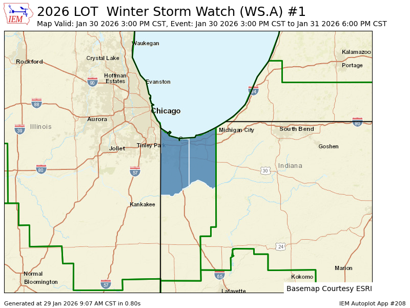 LOT continues Winter Storm Watch valid at Jan 30, 3:00 PM CST for Lake, Porter [IN] till Jan 31, 6:00 PM CST mesonet.agron.iastate.edu/vtec/f/2026-O-…