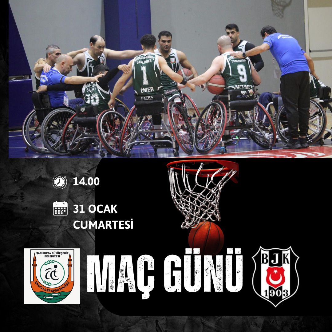 <a href="/sanliurfabld/">Şanlıurfa Büyükşehir 🇹🇷</a> Engelliler Spor Kulübümüz,
Tekerlekli Sandalye Basketbol Süper Ligi’nde
<a href="/Besiktas/">Beşiktaş JK</a> JK ile karşı karşıya geliyor.

🗓 31 Ocak
🕑 14.00
📍 Karşıyaka Kapalı Spor Salonu
Tüm hemşehrilerimizi takımımızın yanında olmaya davet ediyoruz.
🧡🤍 #BirlikteGüçlüyüz #Şanlıurfa