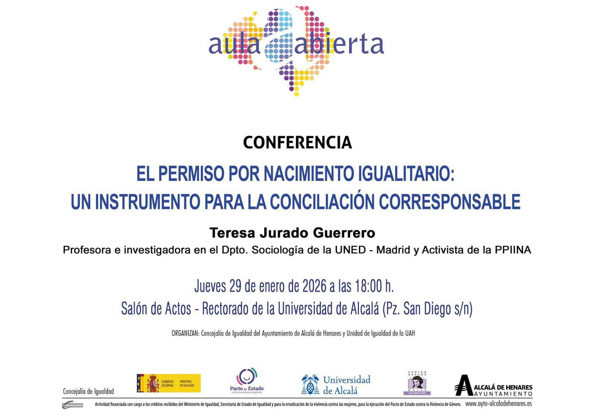 Esta tarde, a partir de las 18:00 horas, no te pierdas la charla de nuestra compañera Teresa Jurado en la Universidad de Alcalá.

ACCEDE AQUÍ: youtube.com/live/xfuoAKdm7… <a href="/UAHes/">Universidad Alcalá</a>