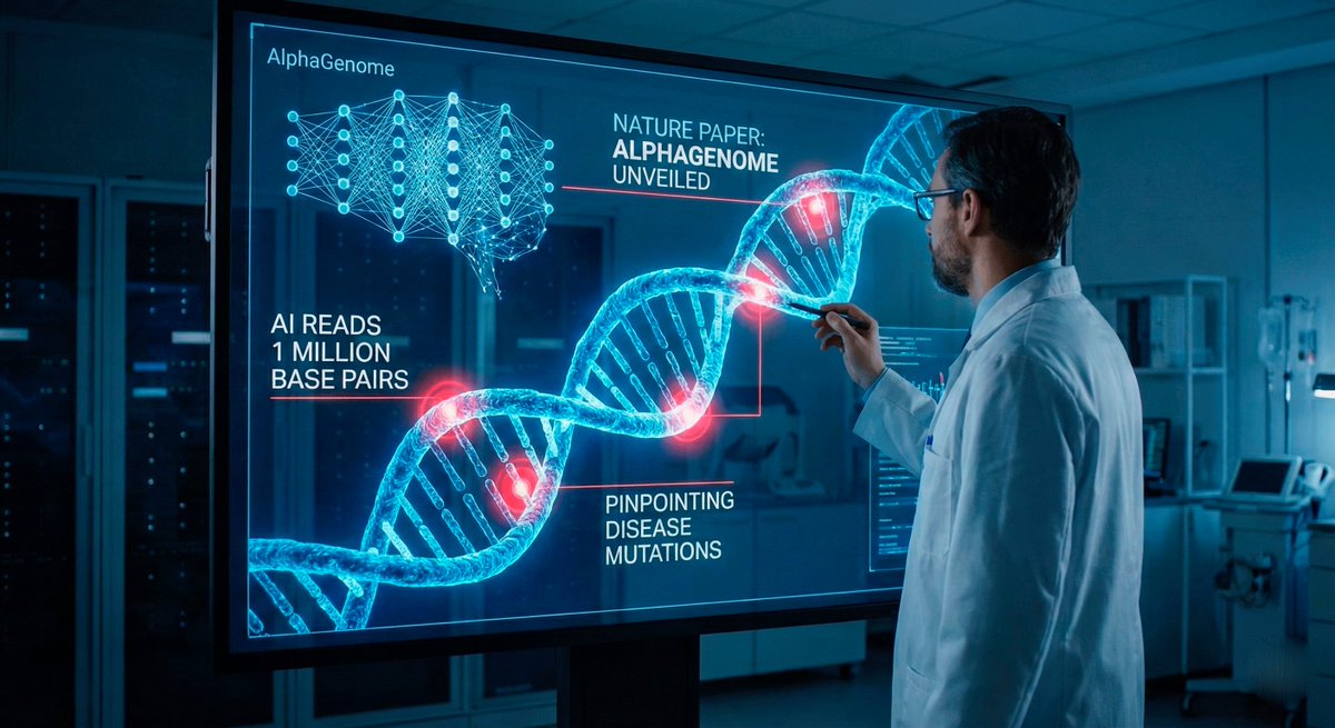 code_leverage's tweet image. DeepMind published a Nature paper unveiling AlphaGenome, an AI model capable of reading DNA sequences up to 1 million base pairs long to pinpoint disease-causing mutations. 

The breakthrough positions AI as a critical tool for cancer research and genetic disease diagnosis.