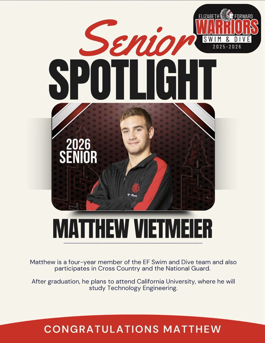 🔴⚫️ EFHS SWIM &amp; DIVE SENIOR SPOTLIGHT ⚫️🔴

Senior Night Meet
🆚 EF vs. Ringgold
📍 EF High School
📅 Thursday, January 29th
⏰ 6:00 PM