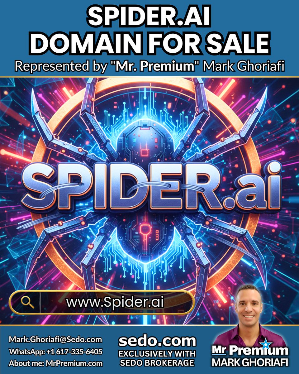 MrDomains_'s tweet photo. 🌐 https://t.co/ItYkFYSlcI 
⭐️ Domain Name For sale
🎩 Exclusively brokered by @MrPremiumDotCom
✉️ Mark.Ghoriafi@Sedo.com

#Domains #DomainNames #AI #SpiderAI https://t.co/DYSPkzrRJS