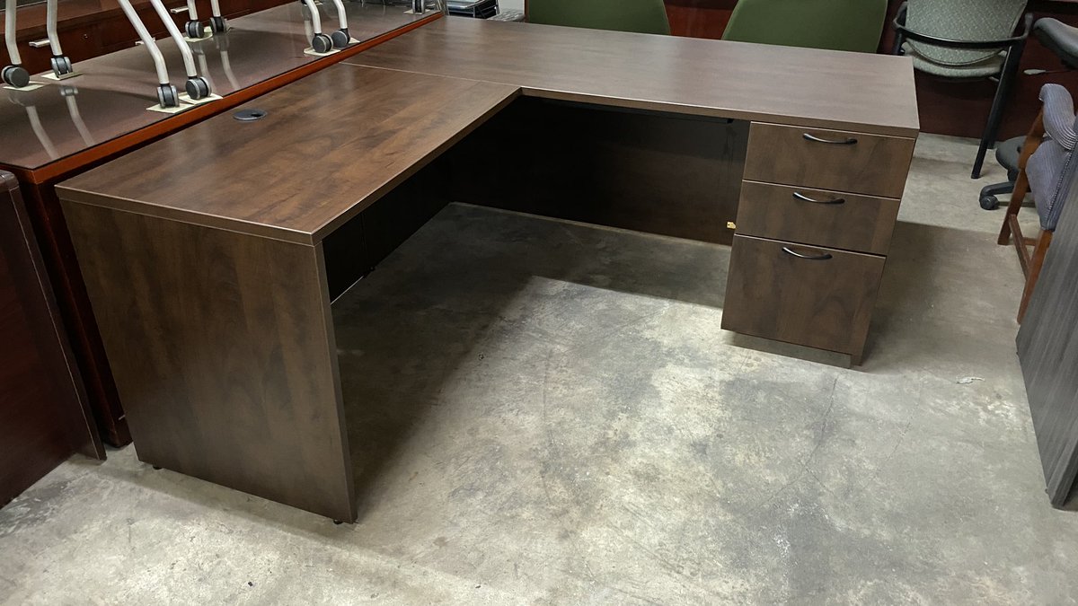 DFSIHOUSTON's tweet photo. Commercial grade, dark walnut finish, one cabinet with lock, wire grommets, dimensions: 5.5' front x 6' left side https://t.co/JGdOZIgHbv