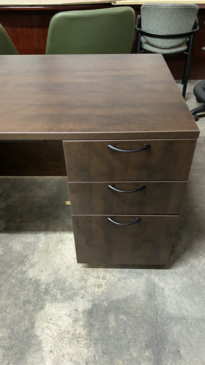 DFSIHOUSTON's tweet photo. Commercial grade, dark walnut finish, one cabinet with lock, wire grommets, dimensions: 5.5' front x 6' left side https://t.co/JGdOZIgHbv