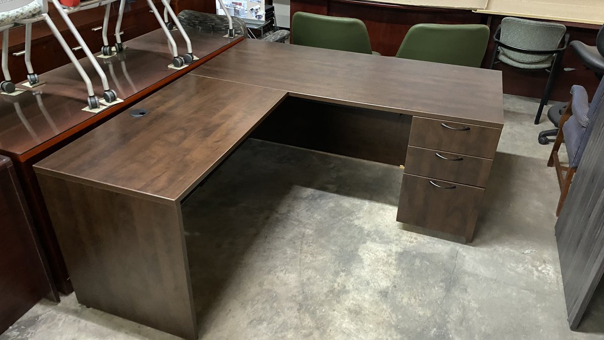 DFSIHOUSTON's tweet photo. Commercial grade, dark walnut finish, one cabinet with lock, wire grommets, dimensions: 5.5' front x 6' left side https://t.co/JGdOZIgHbv