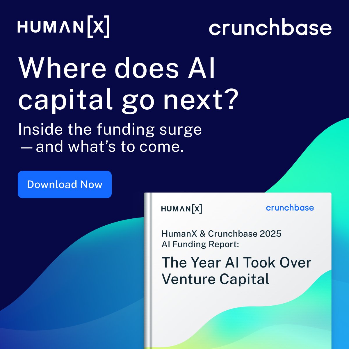 crunchbase's tweet image. We’re excited to unveil the @HumanXCo &amp;amp; Crunchbase AI Funding Report. AI funding surged to $211B in 2025, capturing nearly half of global VC. See where capital flowed &amp;amp; how many HumanX companies may be poised for funding, acquisitions, or IPOs.

Download. 🚀…
