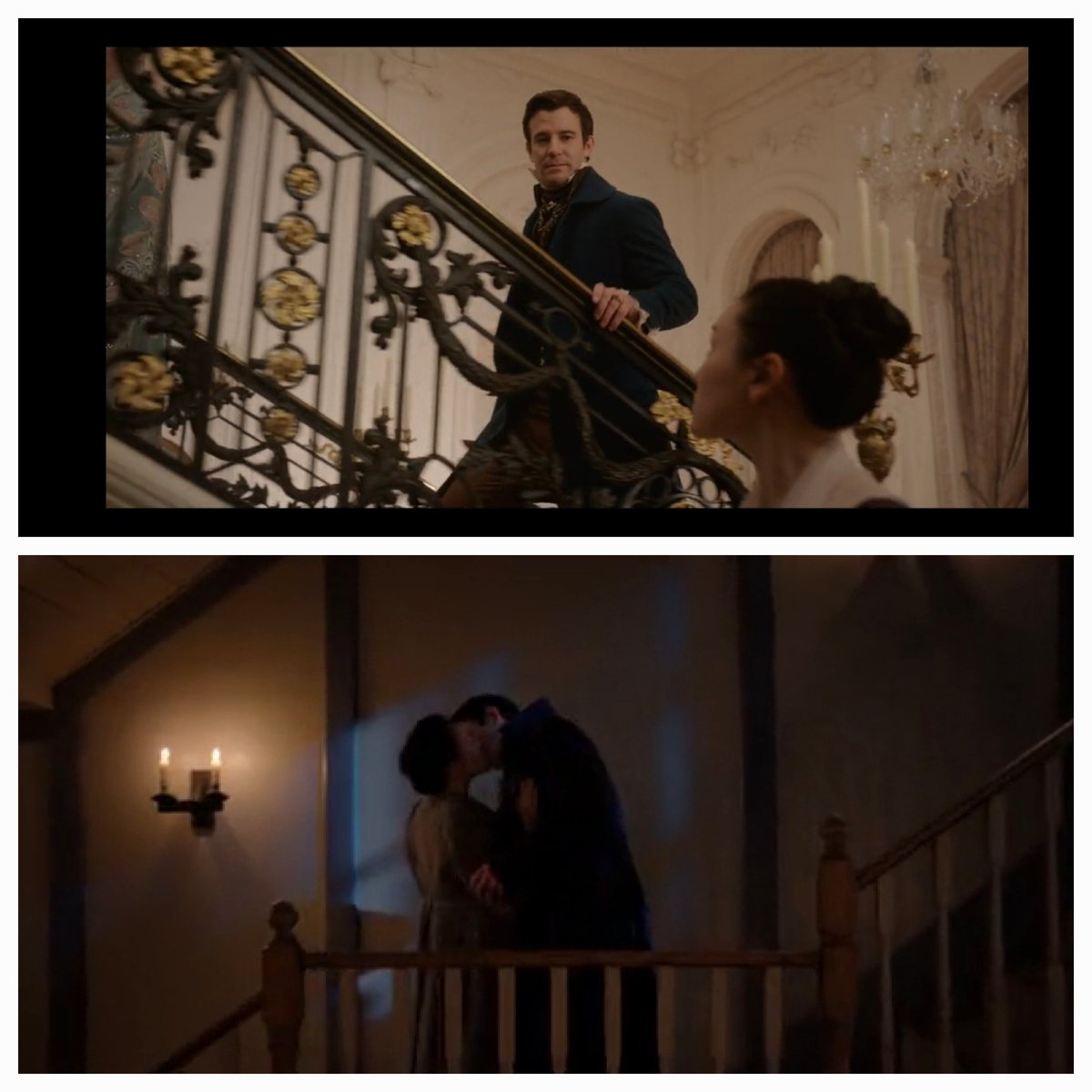 Benedict walking up the stairs bc he is up in the societal rank while sophie being below him as a maid and then both of them meeting in the middle of a staircase 

OH HOW I LOVE SYMBOLISM
