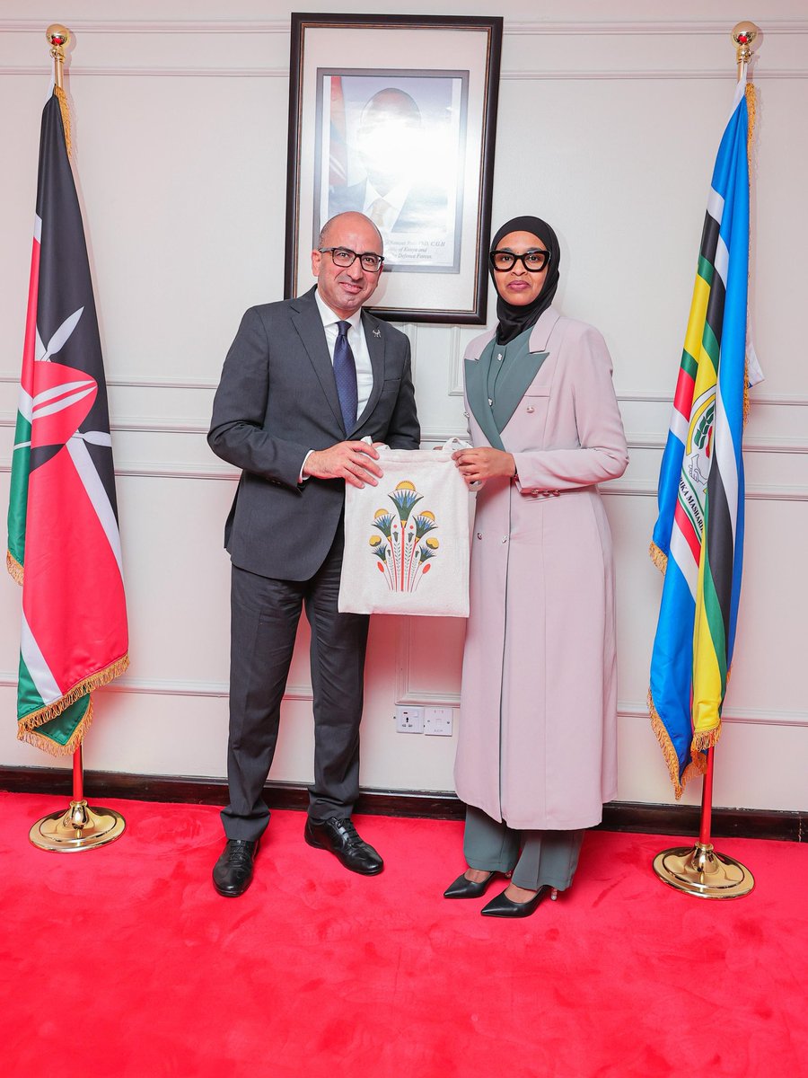 UmmiMBashir's tweet photo. Kenya and Egypt enjoy long standing history and cordial diplomatic and cultural relations marked by mutual respect and shared heritage. 

Today, I had the pleasure of hosting the Ambassador of Egypt to Kenya, H.E Hatem Hosni, and senior embassy officials for a courtesy visit at my office. In our discussion , we explored opportunities to strengthen collaboration in promotion of cultural exchange, heritage protection as well as advancing shared cultural interests between our two nations.

This engagement reaffirms our mutual commitment to Pan-Africanism through deepening people to people ties and leveraging cultural and heritage as a strong pillar of bilateral cooperation.