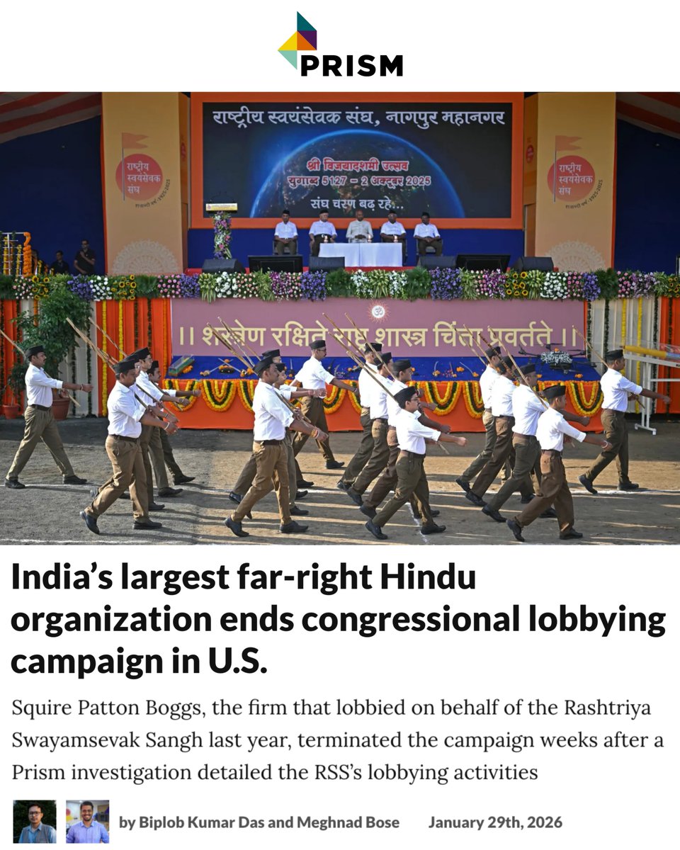 🚨 EXCLUSIVE: The Rashtriya Swayamsevak Sangh (RSS), India’s largest Hindu far-right organization, has ended its congressional lobbying campaign in the United States weeks after our investigation revealed irregularities and legal concerns about their influence operation targeting