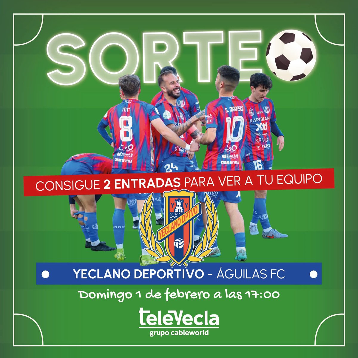 Yeclano_dptvo's tweet photo. ‼️😏🏟 ¡Pero si queréis ir gratis al partidazo del domingo, podéis participar en el sorteo de #Teleyecla de✌️🎟 para el #YeclanoÁguilas hasta mañana viernes a las 12h en sus redes! 📲📝👇

IG 》https://t.co/DPwS0wEsnU

FB 》https://t.co/2pTRQRsvjD

#GraciasAfición 💙❤️ #NoDudaría https://t.co/NsaJLSMjzW