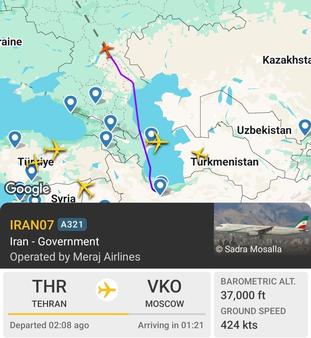FardadFarahzad's tweet image. BREAKING: Iran’s presidential aircraft en route to Moscow on an unscheduled flight