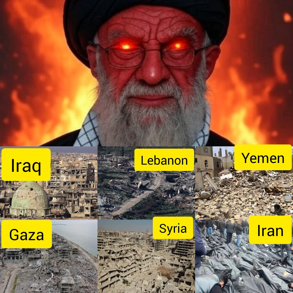 monu495's tweet image. این کاری است که خامنه‌ای با خاورمیانه انجام داده است؛ به همین دلیل، همه ما باید با هم متحد شویم تا او تمام شود.
This is what Khamenei has done to the Middle East; for this reason, we must all unite until he ends.