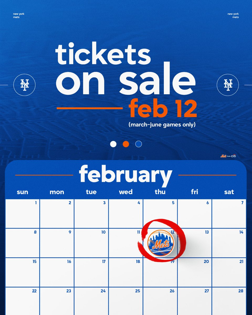 Mark your calendar... Single game tickets go on sale on February 12.
Sign up for exclusive presale access by texting METS to 48593