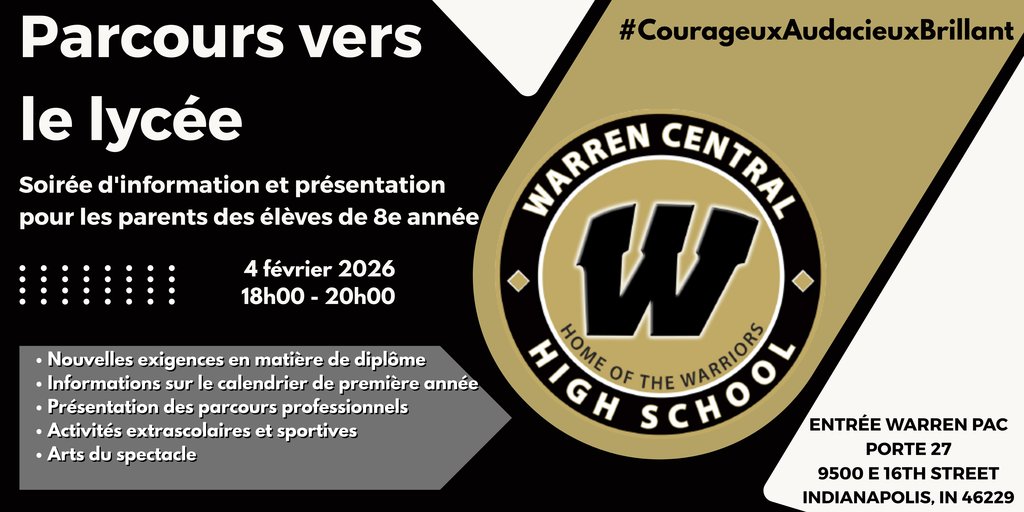 Your high school journey starts here! 8th grade families are invited to Journey to High School: Parent Night &amp; Showcase on Feb. 4, 6–8 PM at Warren Central HS. Explore academics, pathways, activities &amp; more! #BraveBoldBrilliant #WarrenWill