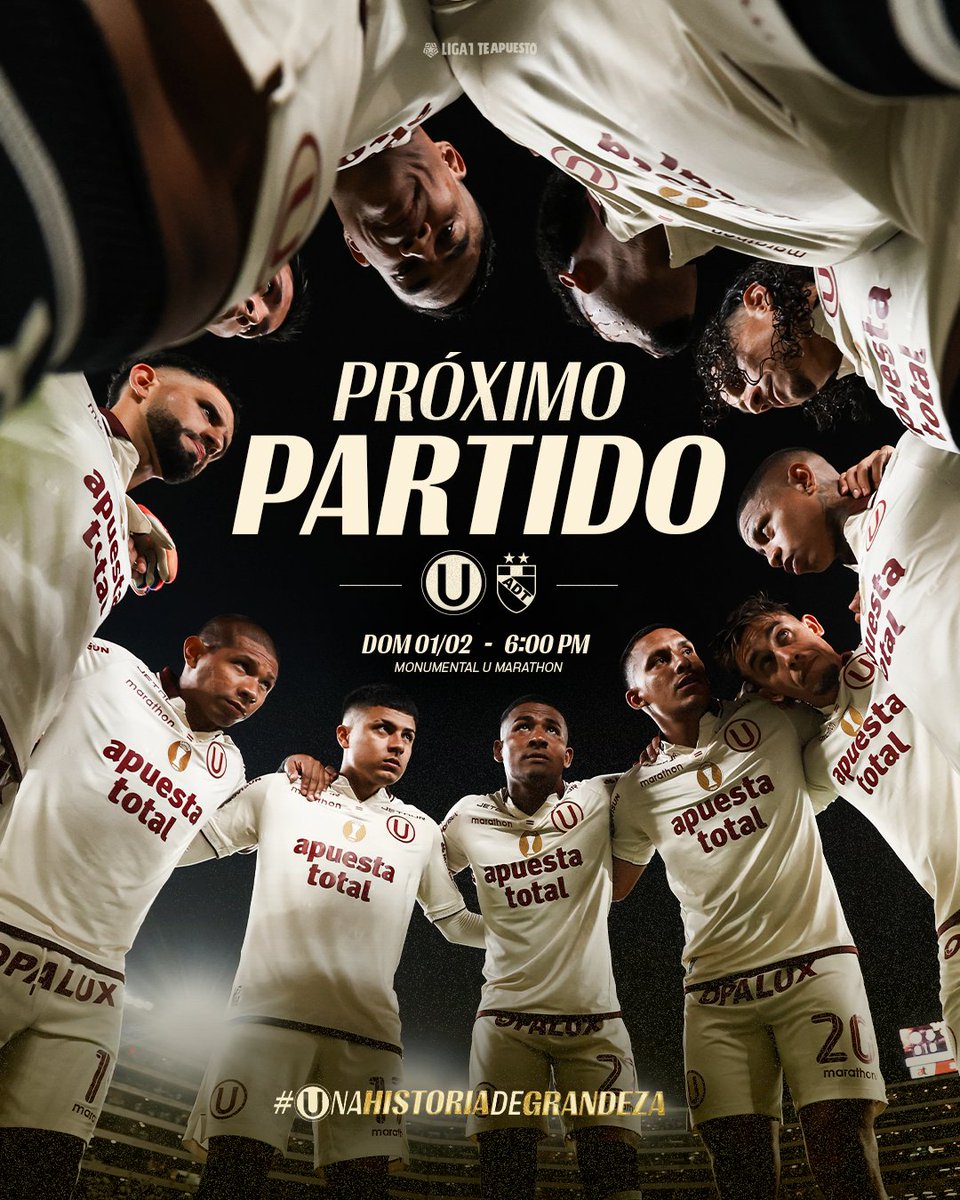 🔜 𝗣𝗥𝗢́𝗫𝗜𝗠𝗢 𝗣𝗔𝗥𝗧𝗜𝗗𝗢 𝗖𝗥𝗘𝗠𝗔

⚽ 𝘜𝘯𝘪𝘷𝘦𝘳𝘴𝘪𝘵𝘢𝘳𝘪𝘰 𝘷𝘴. 𝘈𝘋𝘛

🏆 𝘈𝘱𝘦𝘳𝘵𝘶𝘳𝘢 2026 - 𝘍𝘦𝘤𝘩𝘢 1

📅 𝘋𝘰𝘮𝘪𝘯𝘨𝘰 1 𝘥𝘦 𝘧𝘦𝘣𝘳𝘦𝘳𝘰

⏱️ 6:00 𝘱.𝘮.

🏟️ <a href="/Monumental_U_/">Estadio Monumental Ⓤ Marathon</a>
 
🎟️ bit.ly/49P2tpR 

#UnaHistoriaDeGrandeza