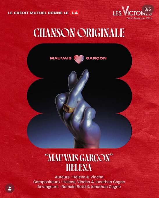 Il est impératif de voter pour la chanson originale, Mauvais Garçon 
Aux Victoires de la musique.
Nos voix feront la différence. Helena et mauvais Garçon le méritent 
Pour voter👇👇👇👇👇👇
participez.france.tv/quiz/1723127_5…