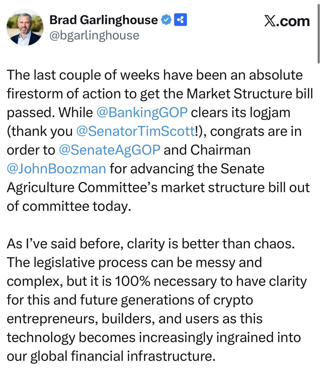 RippleXrpie's tweet image. 🚨BREAKING: CEO of @Ripple - Brad Garlinghouse celebrates the passing of the Market Structure Bill! #XRP 

💥IT'S HAPPENING💥