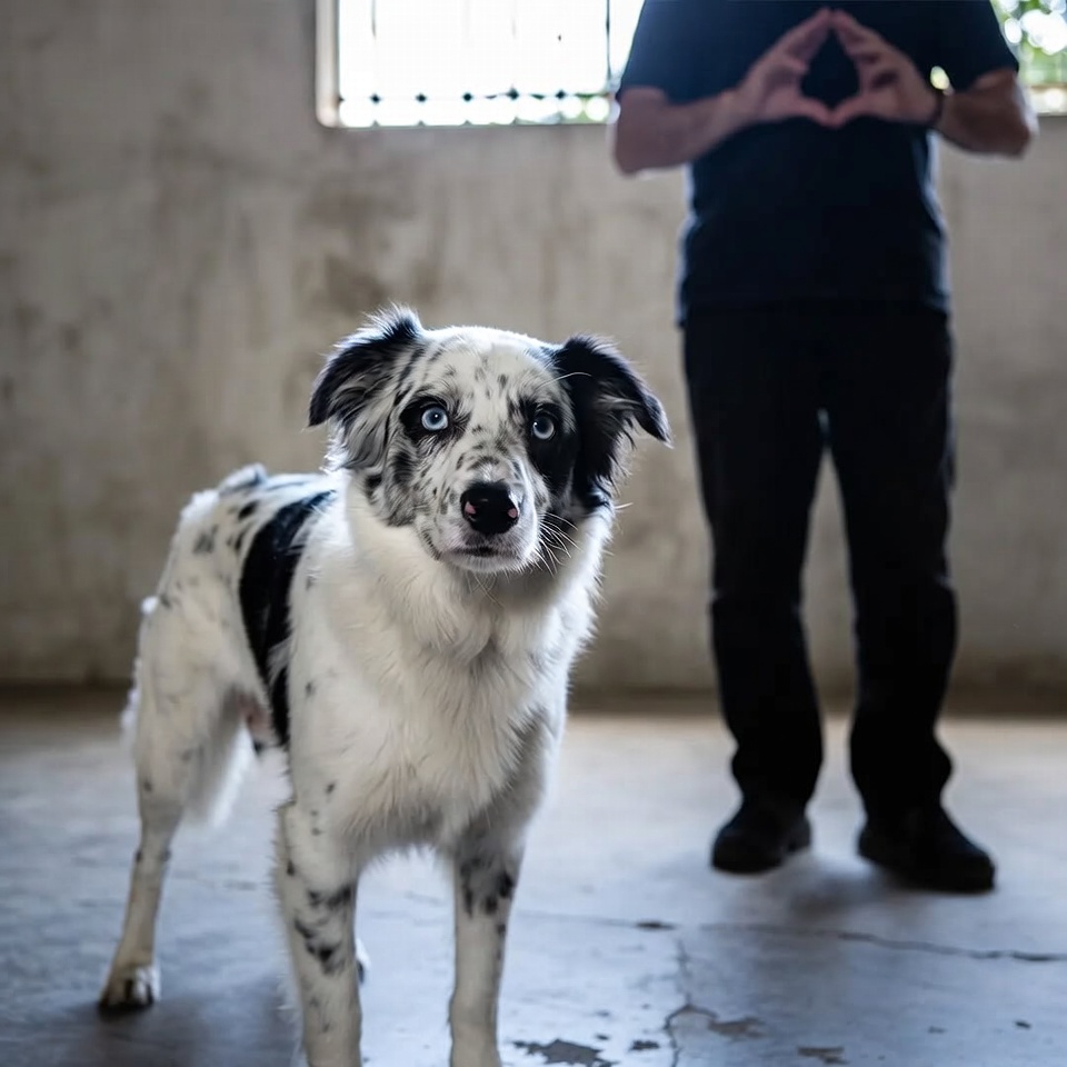 Lo devolvieron porque no sabía mirar a los ojos. Esa fue la excusa de la tercera familia que trajo a "Beto" de vuelta al refugio. Era un Border Collie joven, de un blanco puro con manchas negras, pero tenía una particularidad: sus ojos eran de un azul tan pálido que parecían