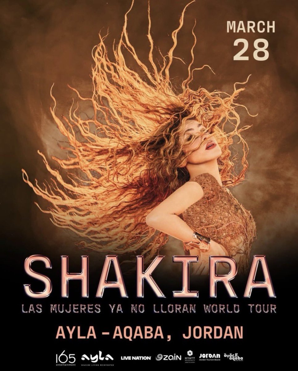 Shakira will bring her Las Mujeres Ya No Lloran World Tour to Aqaba, Jordan.