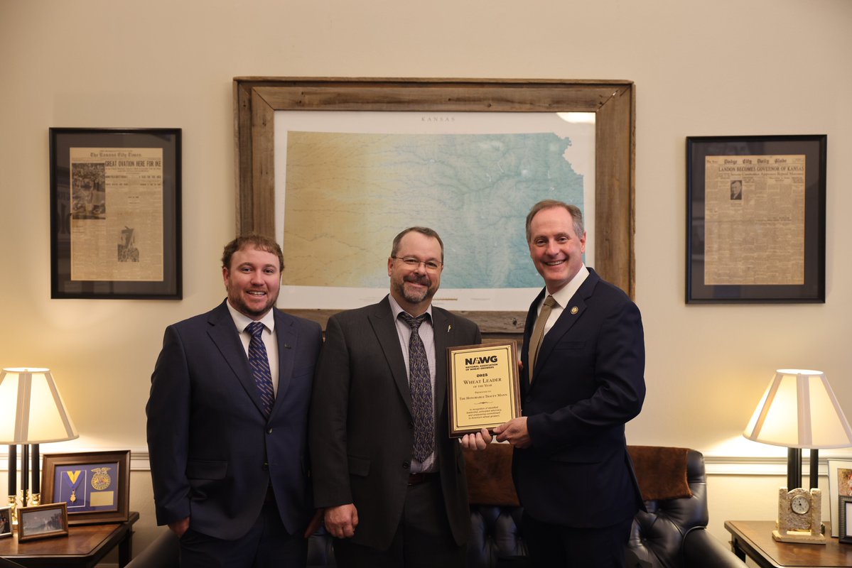 RepMann's tweet image. America’s farmers, ranchers, and agricultural producers are heroes who maintain our nation’s food independence. As the nation’s leader in wheat production, Kansas wheat farmers play a vital role in American food security and feeding a hungry world.

I was honored to receive…