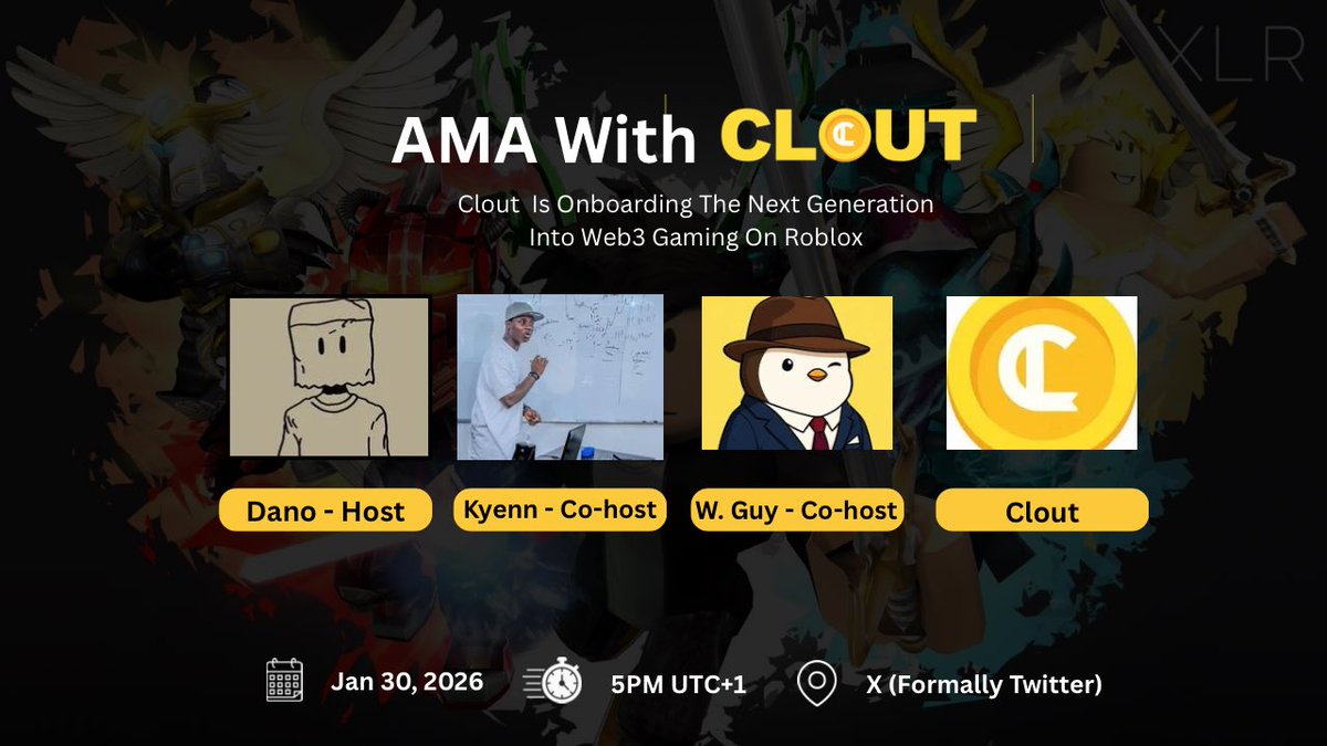I’m excited to announce I’ll be hosting <a href="/CLOUT_solana/">$CLOUT</a> on an AMA tomorrow 5pm UTC+1 (11AM EST)

Clout is a play-to-earn competitive game on Roblox. Top tournament players earn Solana payouts that come from the creator fees generated when people trade the $CLOUT token.

Wanna learn