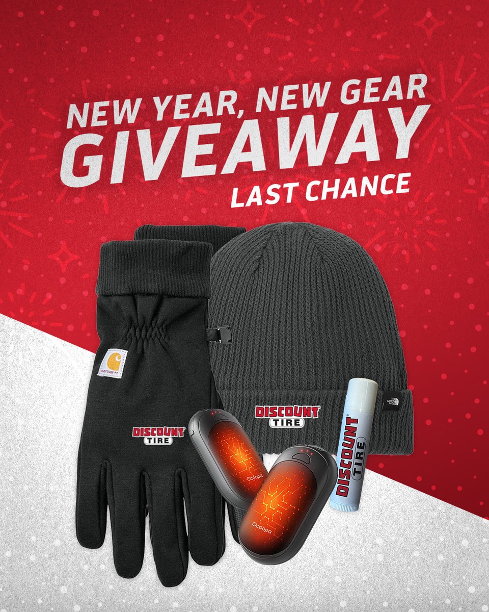 ⏰ LAST CHANCE! Your opportunity to enter our #NewYearNewGearGiveaway freezes over tonight. 
One lucky winner will score:

 🔥 Discount Tire Beanie
 🔥 Discount Tire Gloves
 🔥 Rechargeable Hand Warmers
 🔥 Chapstick

To enter:
Drop your favorite winter essential in the comments