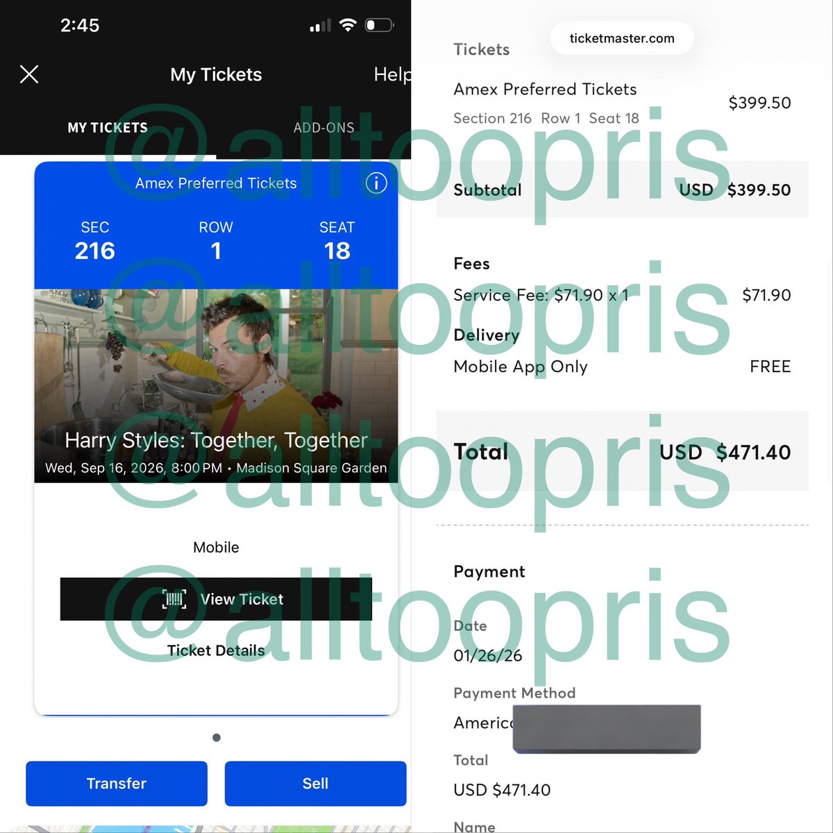 sourtourtickets's tweet photo. NYC, NEW YORK HARRY STYLES FANS @alltoopris IS SELLING ONE TICKET TO THE SHOW ON SEPTEMBER 16th (9/16) FOR $471

DM THEM TO PURCHASE! 

BE SURE TO PAY ONLY WITH PAYPAL GOODS AND SERVICES **NOT FAMILY AND FRIENDS** msg https://t.co/qsbi70aRfT