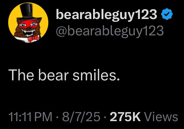 hitallocs's tweet image. 8/7 219 Doy and a.l 1/29 is 219

The Bear smiles