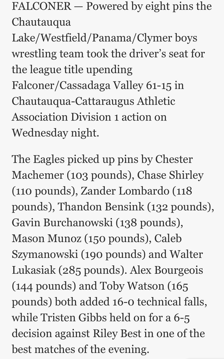 Chautauqua Lake/Westfield/Brocton Eagles tweet media