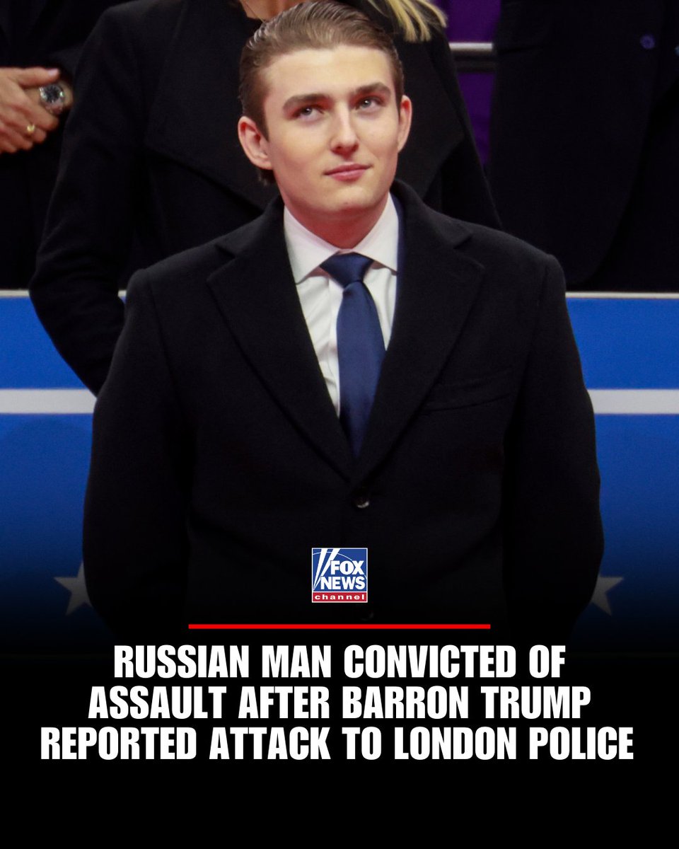 FoxNews's tweet photo. JUSTICE IS SERVED: A Russian man was convicted on Wednesday of assaulting his girlfriend last year after Barron Trump, who said he witnessed the beating on a video call, reported it to police.

Matvei Rumiantsev, 22, was convicted after admitting he was jealous of his girlfriend's friendship with the 19-year-old son of President Trump.
