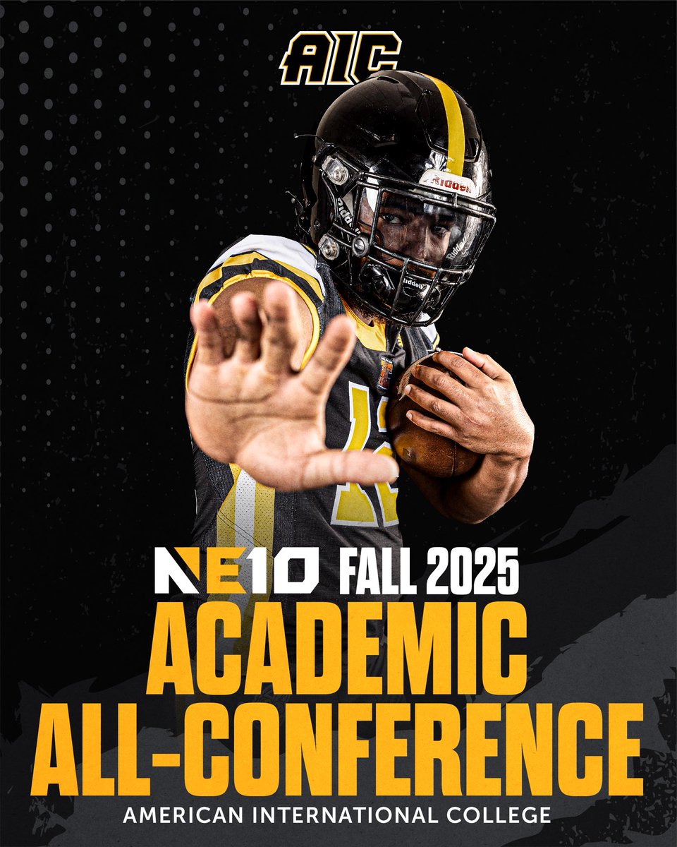 AICFootball's tweet photo. Excellence on the field and in the classroom📚🏈
Congratulations to @Jstith_12 on receiving @thenortheast10 Academic All-Conference honors!
#BuildingBetter | #AICFootball | #AcademicAllConference https://t.co/pqmUMbRzUE