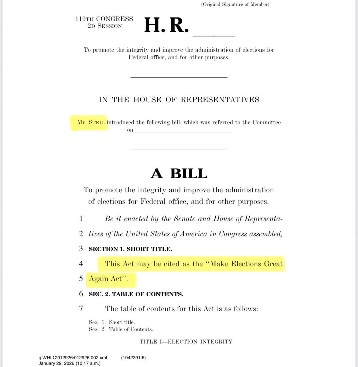ScottPresler's tweet image. 🚨BREAKING🚨

Congressman Bryan Steil (R-WI) has introduced an election integrity bill — the “Make Elections Great Again (MEGA) Act.”

MEGA would require
✅ Photo voter ID
✅ Require paper ballots 
✅ Preserve election records
✅ Abolish universal vote by mail 
✅ Remove…