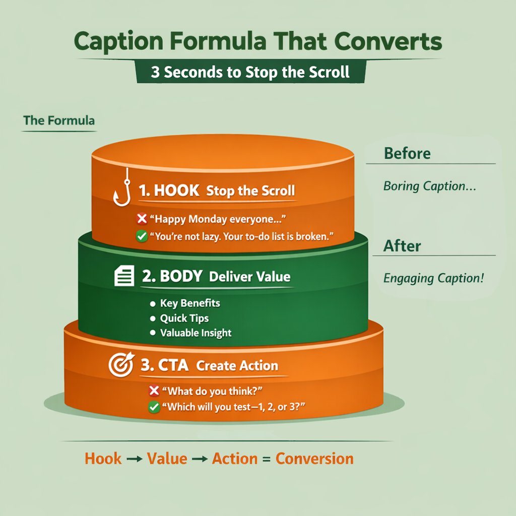 sikdermdfaruk01's tweet photo. Your caption has 3 seconds to stop the scroll.

Formula:
HOOK: Bold first line
 BODY: 3-5 insights
CTA: Specific action

❌ "What do you think?"
✅ "Which will you test—1, 2, or 3?"

Entertainment = likes
Value = saves
Action = conversions

#CaptionWriting #ContentStrategy https://t.co/gAO4z7Pzw7