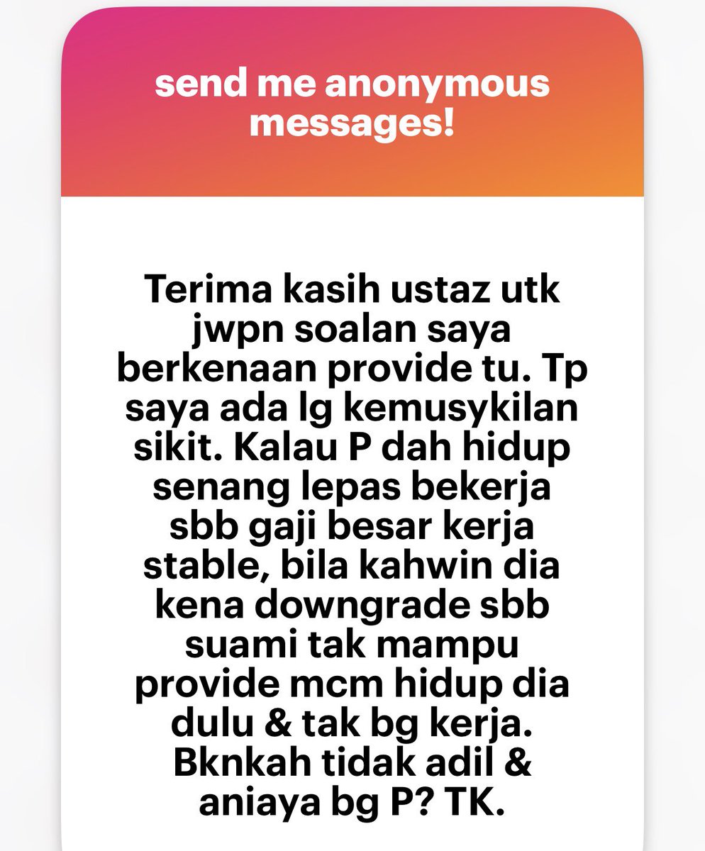 mnasrullah00's tweet image. Jika suaminya mencukupkan nafkah wajib seharian, apa yang tidak adil?

Bahkan sang isteri sedang mengumpul pahala yang mudah untuk ke syurga.

Rasulullah ﷺ pernah ditanya: “Siapakah sebaik-baik wanita?”

الَّتِي تَسُرُّهُ إِذَا نَظَرَ، وَتُطِيعُهُ إِذَا أَمَرَ، وَلَا تُخَالِفُهُ…
