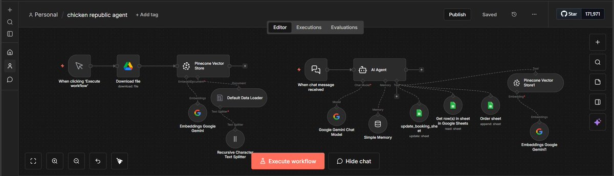 kharey_analyst's tweet photo. 🚀 Built an AI Customer Support Agent for a Restaurant using n8n + AI + Automation

I designed an AI agent that acts like a real restaurant staff, handling customers automatically.

Here’s what it does: https://t.co/JCMF26Eh2o