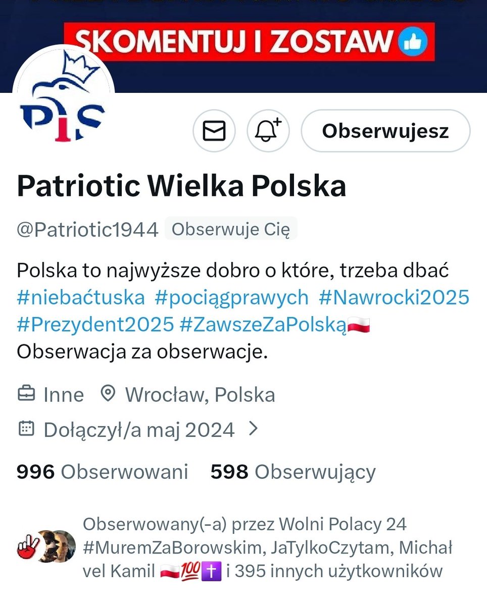 📣Wzmacniamy konto <a href="/Patriotic1944/">Patriotic Wielka Polska</a> 💪🇵🇱

Zostaw ❤️ i podaj dalej 🔂 żeby post miał zasięg!💪

💬Każde wsparcie ma znaczenie 💪

📢 Razem budujmy prawicowe konta 🇵🇱✌️