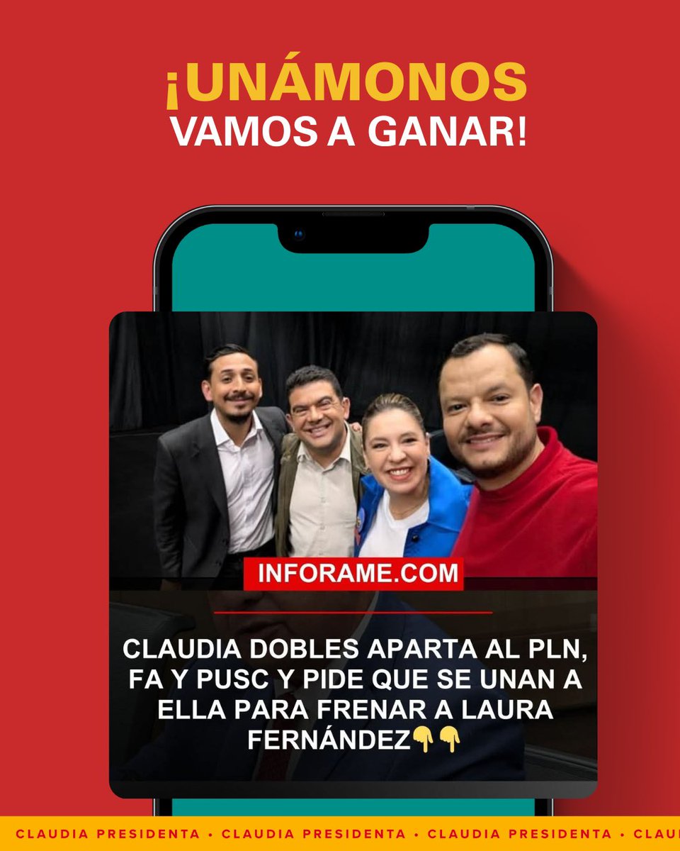 ¡Vamos ganar, súmense!🇨🇷

#ClaudiaPresidenta #ClaudiaDobles #AgendaCiudadanaCR
