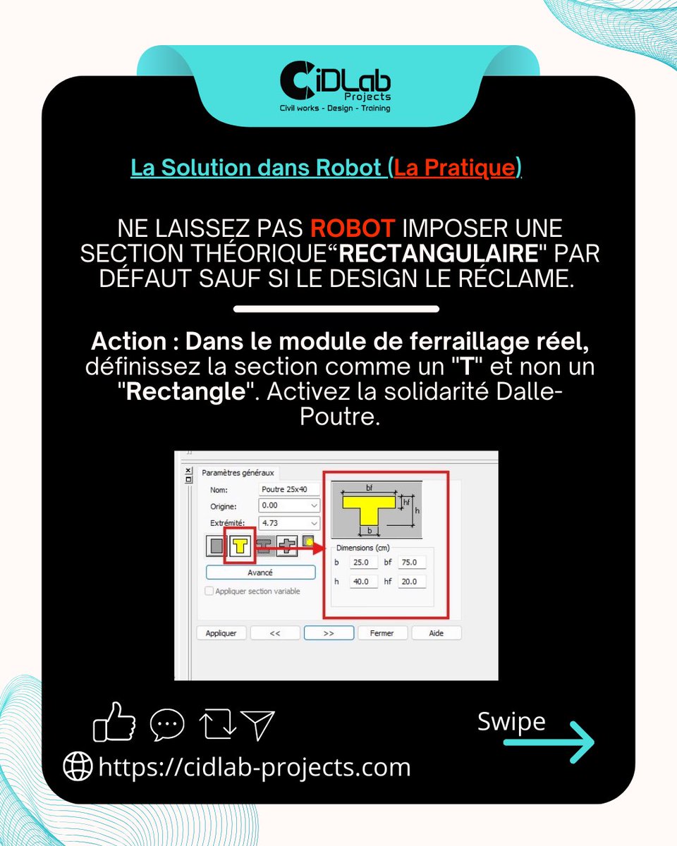 cidlab_projects's tweet photo. Stop au gaspillage d’acier 🛑💸
Poutre en Rectangle = dalle ignorée.
Eurocode 2 (5.3.2.1) : Table de compression obligatoire.
✅ Jusqu’à 30% d’acier économisé
🧠 Optimise la structure, pas le logiciel.

👉🏽 https://t.co/mJbpIlGWn5
#Eurocode2 #RobotStructural #GenieCivil #BTP https://t.co/DI9R9pAKUe