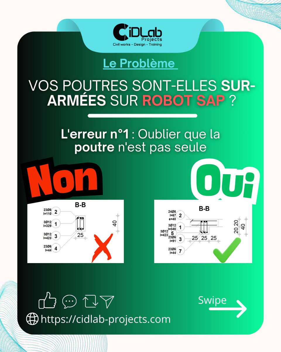 cidlab_projects's tweet photo. Stop au gaspillage d’acier 🛑💸
Poutre en Rectangle = dalle ignorée.
Eurocode 2 (5.3.2.1) : Table de compression obligatoire.
✅ Jusqu’à 30% d’acier économisé
🧠 Optimise la structure, pas le logiciel.

👉🏽 https://t.co/mJbpIlGWn5
#Eurocode2 #RobotStructural #GenieCivil #BTP https://t.co/DI9R9pAKUe