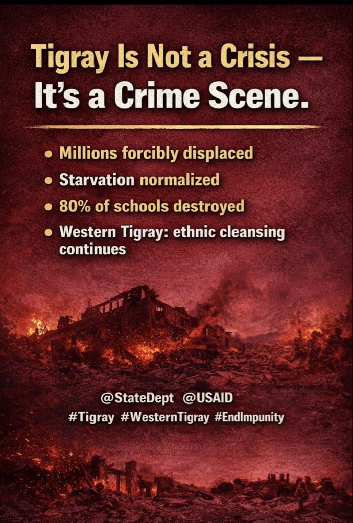 Eyerustg's tweet image. In Western Tigray,civilians were expelled, killed, stripped of property, and erased from their land.
That is ethnic cleansing.
The law does not allow euphemisms. 

#EndImpunity
@antonioguterres @UNOCHA @EU_Commission @StateDept @GAC_Canada @Europarl_EN  @FCDOHumanRights @eu_eeas