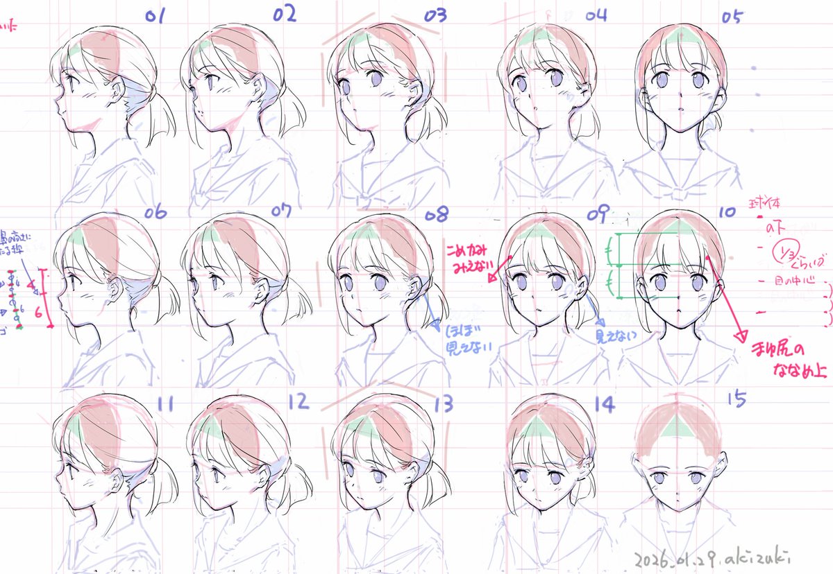 覚え書きだらけになりましたが、
髪がしっくりこなかったので色でブロック分けして確認。
少し描き直しています。
修正点は多いので、まだまだこれからですね。
#日々描く