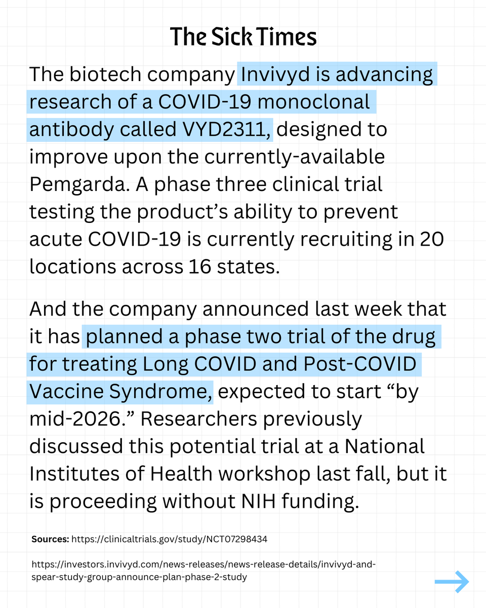 😷 A study found that a majority of people with Long COVID did not recover

💰 Some researchers in Australia are getting a small boost in Long COVID funding

💊 Invivyd is advancing research of a COVID-19 monoclonal antibody

#LongCOVID research updates: bit.ly/49QCdNm