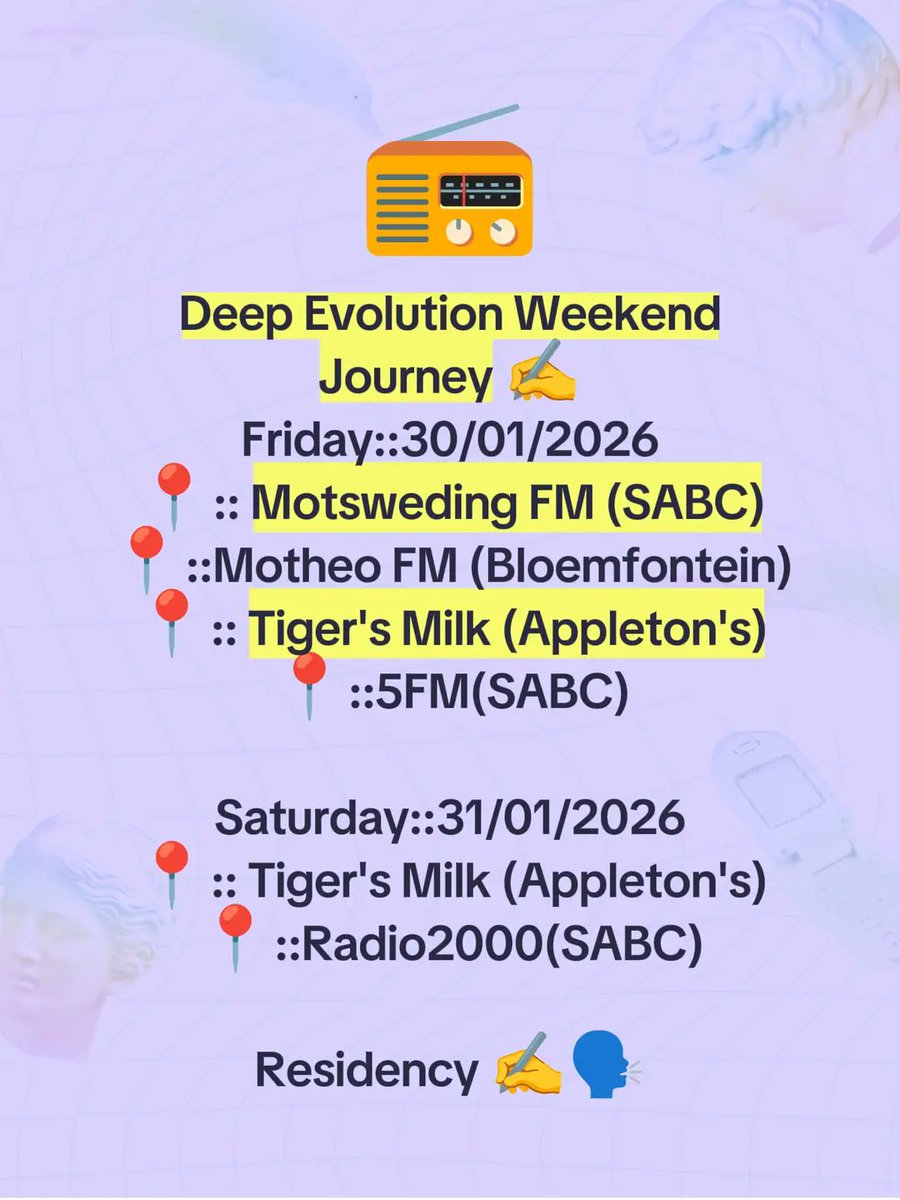 DeepEvolutions1's tweet photo. Deep Evolution Weekend Journey ✍️ 

Woolworth's Music Speak 's 🗣️ This Weekend ✍️ https://t.co/iL7V4GRPCY