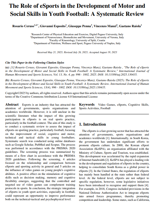 DrSethJenny's tweet photo. New citation of our #esports research:

"The Role of eSports in the Development of Motor and Social Skills in Youth Football: A Systematic Review"

#Football #MotorDevelopment #SocialSkills #EsportsSkills #GamingSkills #SystematicReview

Full text:
https://t.co/MeUDou1NFq https://t.co/nFbTbp4OnB