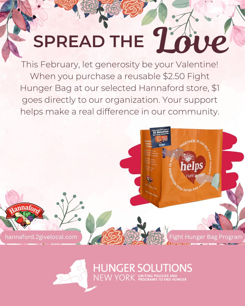 East Greenbush💝
There are still 1️⃣0️⃣ days to grab your Fight Hunger bag from Hannaford at 596 Columbia Turnpike! When you do, a portion of your purchase supports our important work.