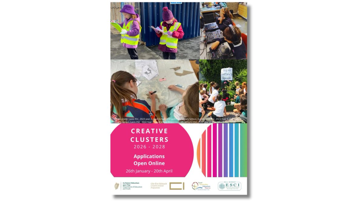 DublinWestEC's tweet photo. 📣The Department of Education and Youth is pleased to announce the opening of a new round of Creative Clusters. The deadline for receipt of applications is 20th April 2026. 

⭐Further Information available via your local education support centre https://t.co/9m48X16n6k
