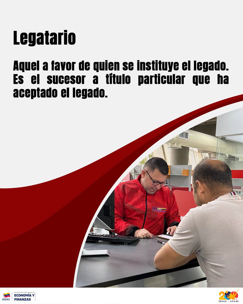 SENIAT_Oficial's tweet photo. En el ámbito tributario, entender los términos de sucesión es clave. El legatario es la persona designada en un testamento para recibir un bien o derecho específico (a título particular), a diferencia del heredero universal.

#Seniat #Venezuela https://t.co/F99hMBIy0h