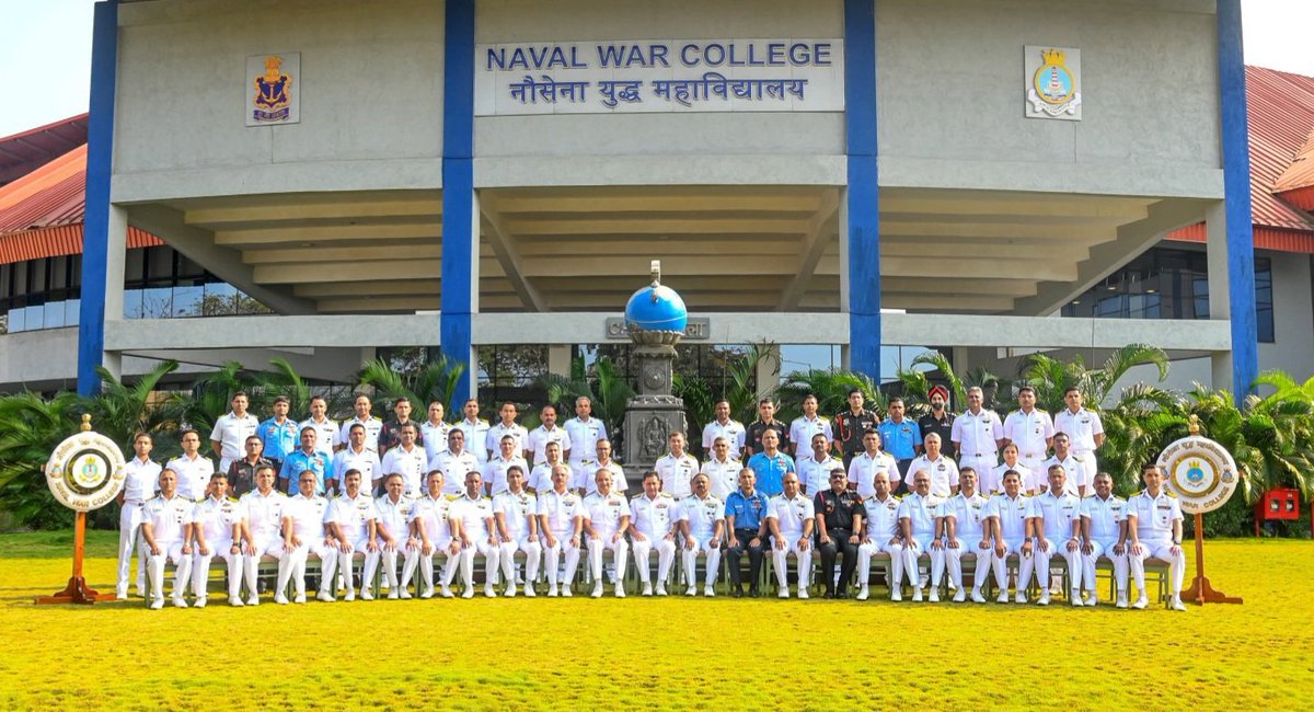 InNwc's tweet photo. VAdm Sameer Saxena, #FOCINC #SNC, visited #InNWC today. During the visit, he was briefed about the nuances of course conduct and measures being taken to enhance professional military education and improve learning outcomes.

The FOCINC also interacted with faculty and student officers, and exhorted them to apply the course learnings to arrive at practical and results-oriented solutions to operational problems. He appreciated the College’s efforts in curating the curriculum towards meeting contemporary and future operational challenges.

#FutureReady
#TrainingtoWin
#OperationalWisdom